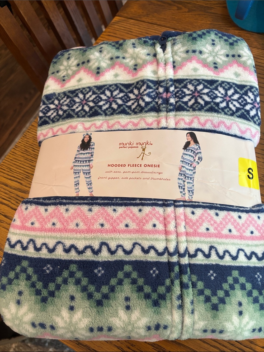 munki munki womens Hooded Fleece Onesie - Pink, Navy & Mint